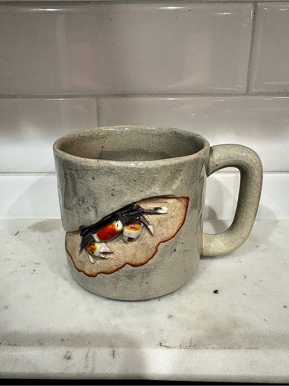 Vintage Japanese Tenjin Crab Handmade-Style Mug in Gray